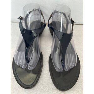 Claudie Pierlot Brand Navy Blue Patent Leather Thong Sandals Sz 39 vtg